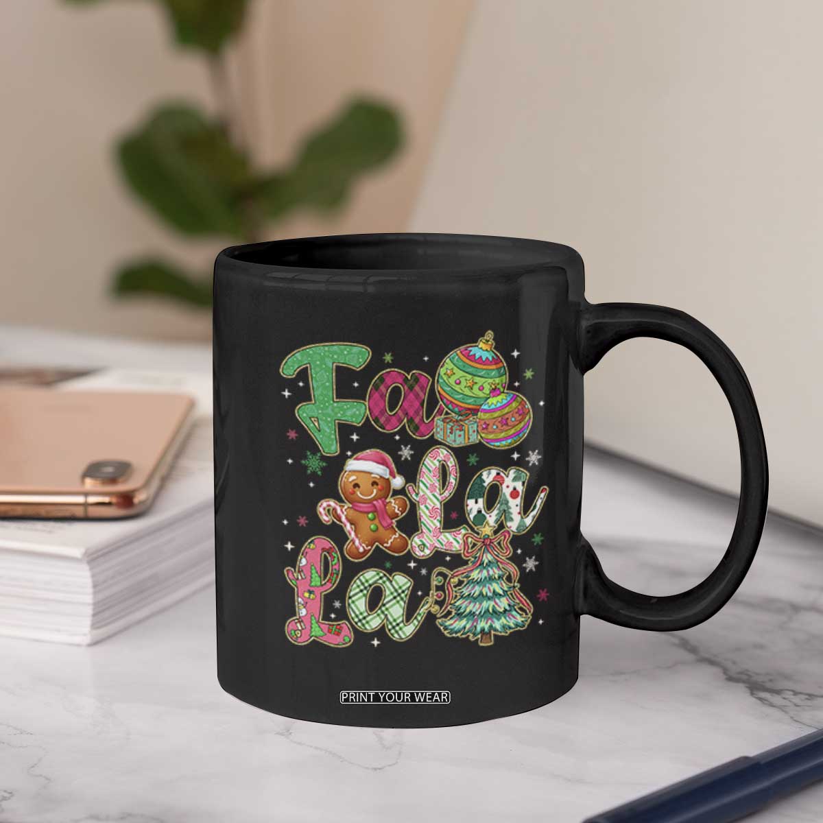 Funny Falala Christmas Song Faux Glitter Gingerbread Coffee Mug TS11 Print Your Wear