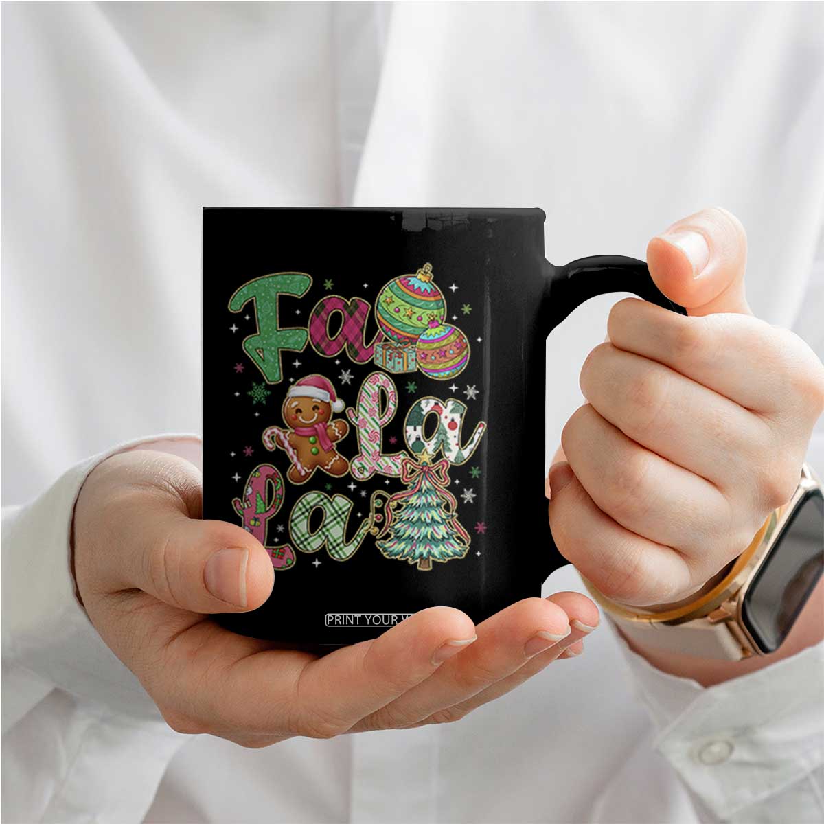 Funny Falala Christmas Song Faux Glitter Gingerbread Coffee Mug TS11 Print Your Wear