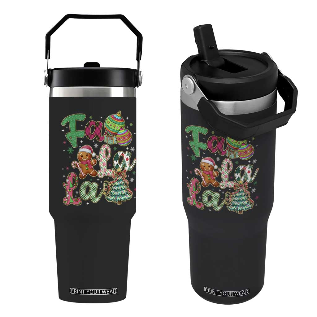 Funny Falala Christmas Song Faux Glitter Gingerbread Flip Straw Tumbler TS11 One Size: 30 oz Black Print Your Wear