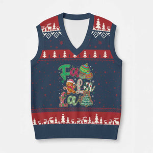 Funny Falala Xmas Song Faux Glitter Gingerbread V-Neck Knit Sweater Vest TS11 Navy Red Print Your Wear