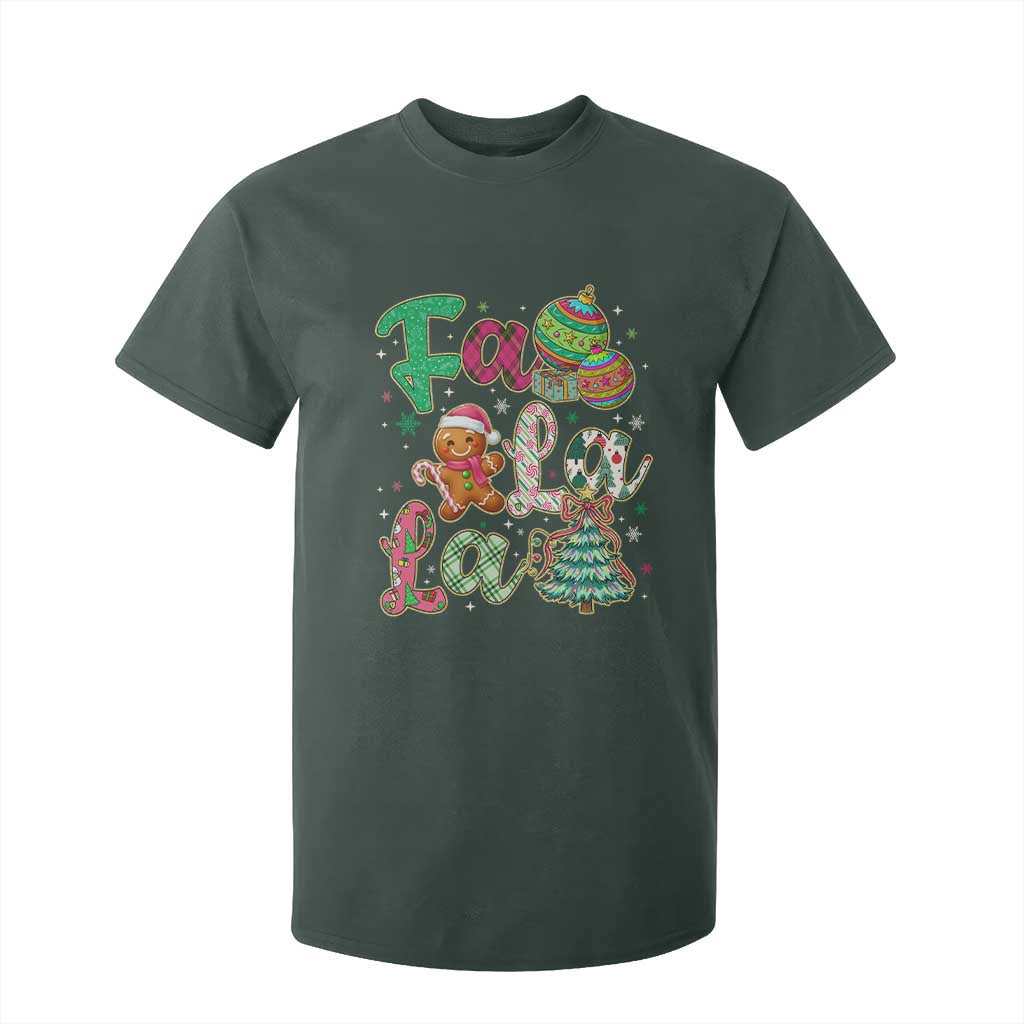 Funny Falala Christmas Song Faux Glitter Gingerbread T Shirt For Kid TS11 Dark Forest Green Print Your Wear