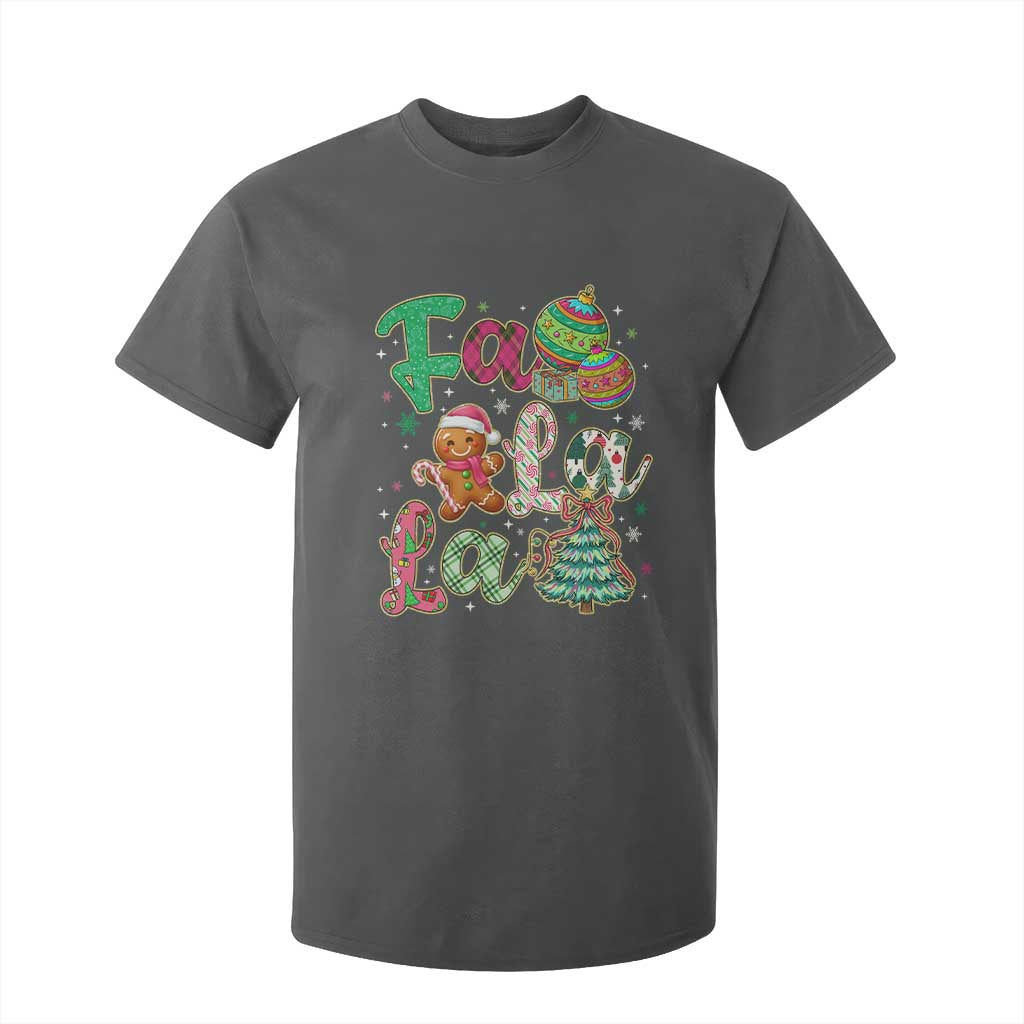 Funny Falala Christmas Song Faux Glitter Gingerbread T Shirt For Kid TS11 Dark Heather Print Your Wear