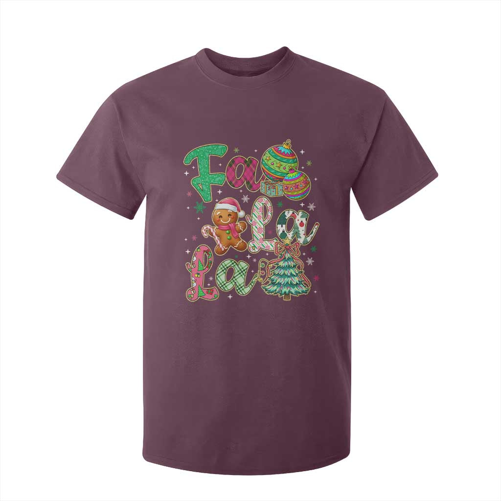 Funny Falala Christmas Song Faux Glitter Gingerbread T Shirt For Kid TS11 Maroon Print Your Wear