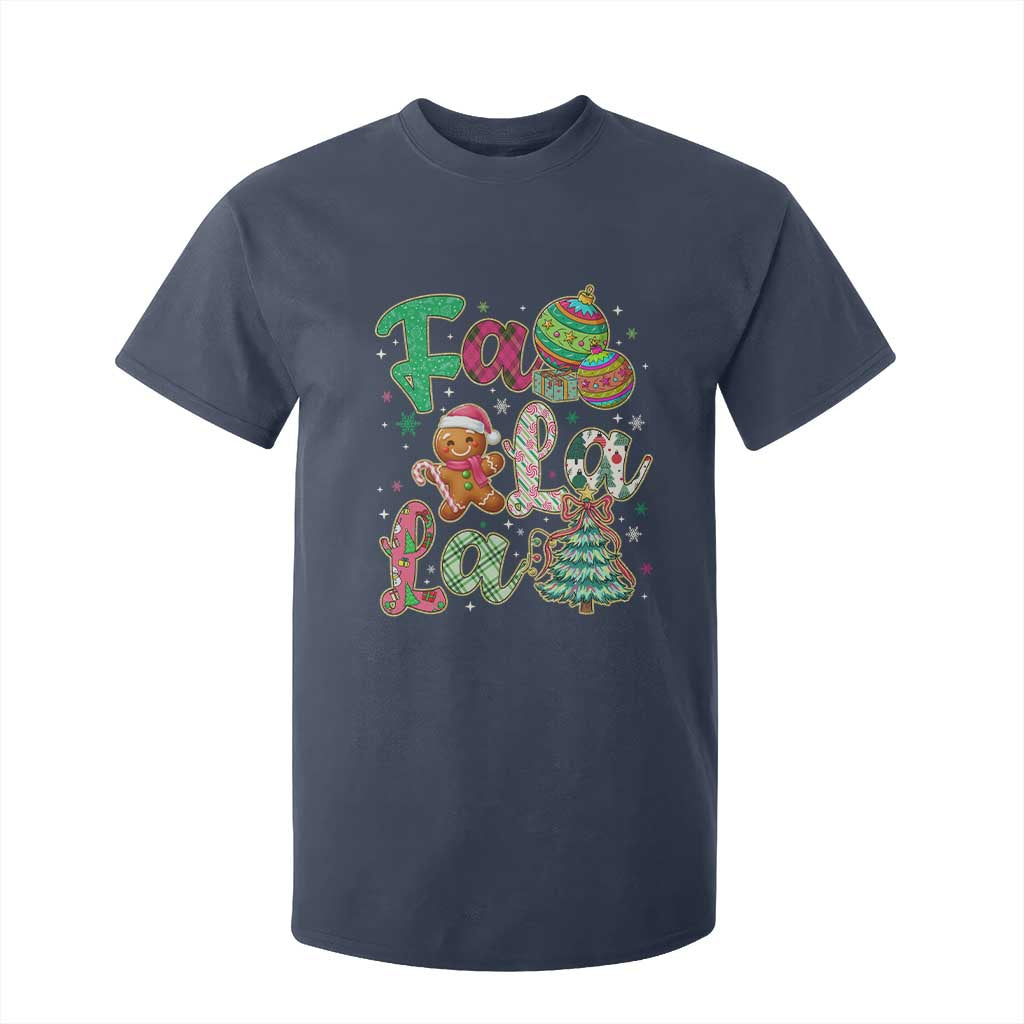 Funny Falala Christmas Song Faux Glitter Gingerbread T Shirt For Kid TS11 Navy Print Your Wear