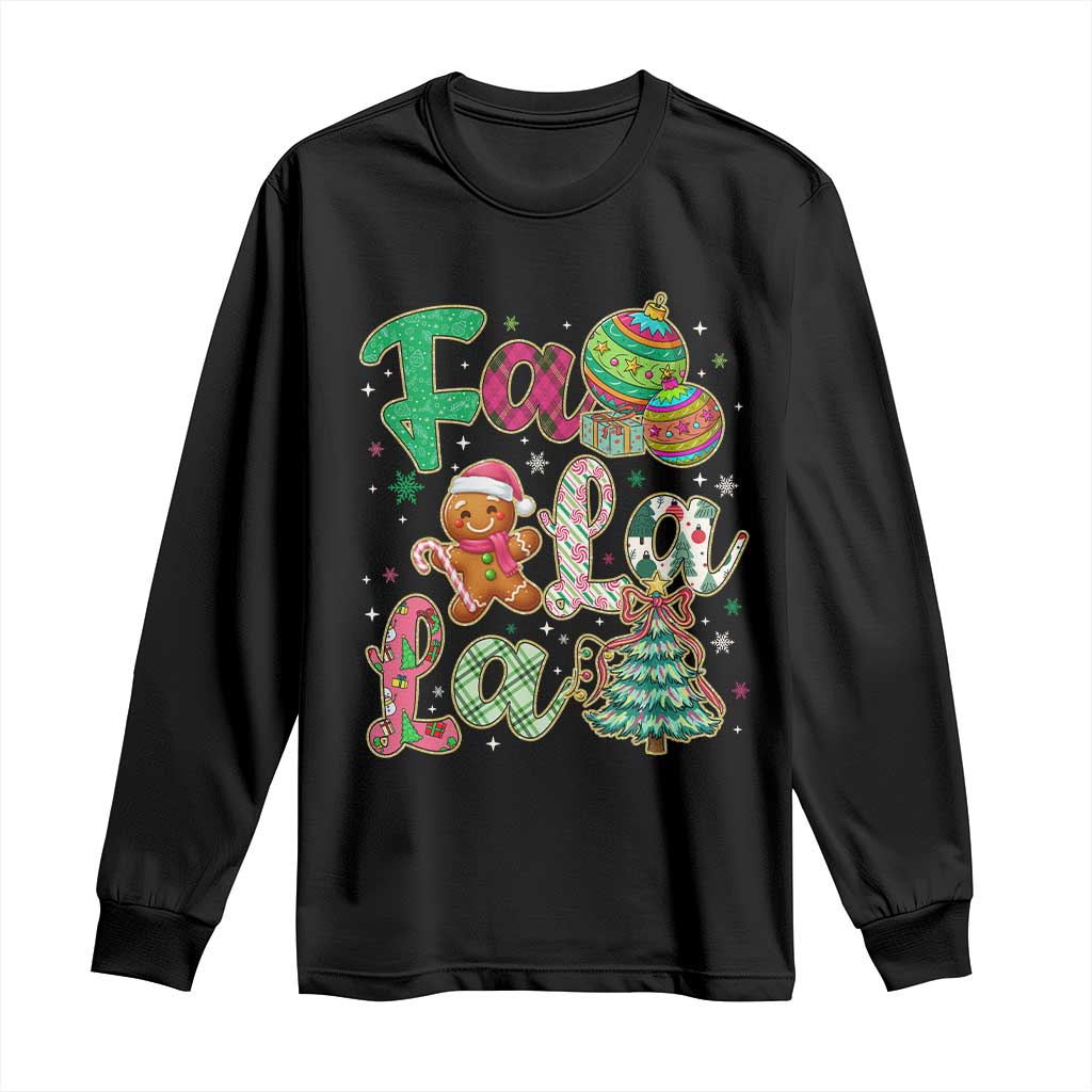 Funny Falala Christmas Song Faux Glitter Gingerbread Long Sleeve Shirt TS11 Black Print Your Wear