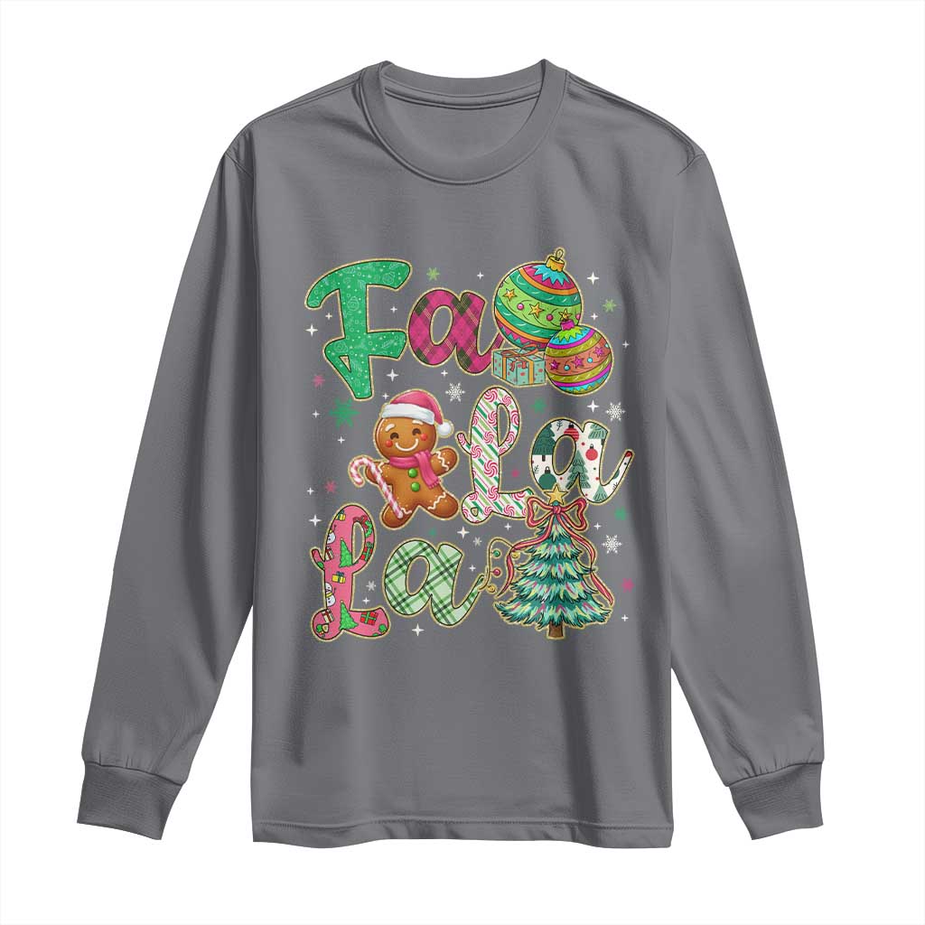 Funny Falala Christmas Song Faux Glitter Gingerbread Long Sleeve Shirt TS11 Charcoal Print Your Wear