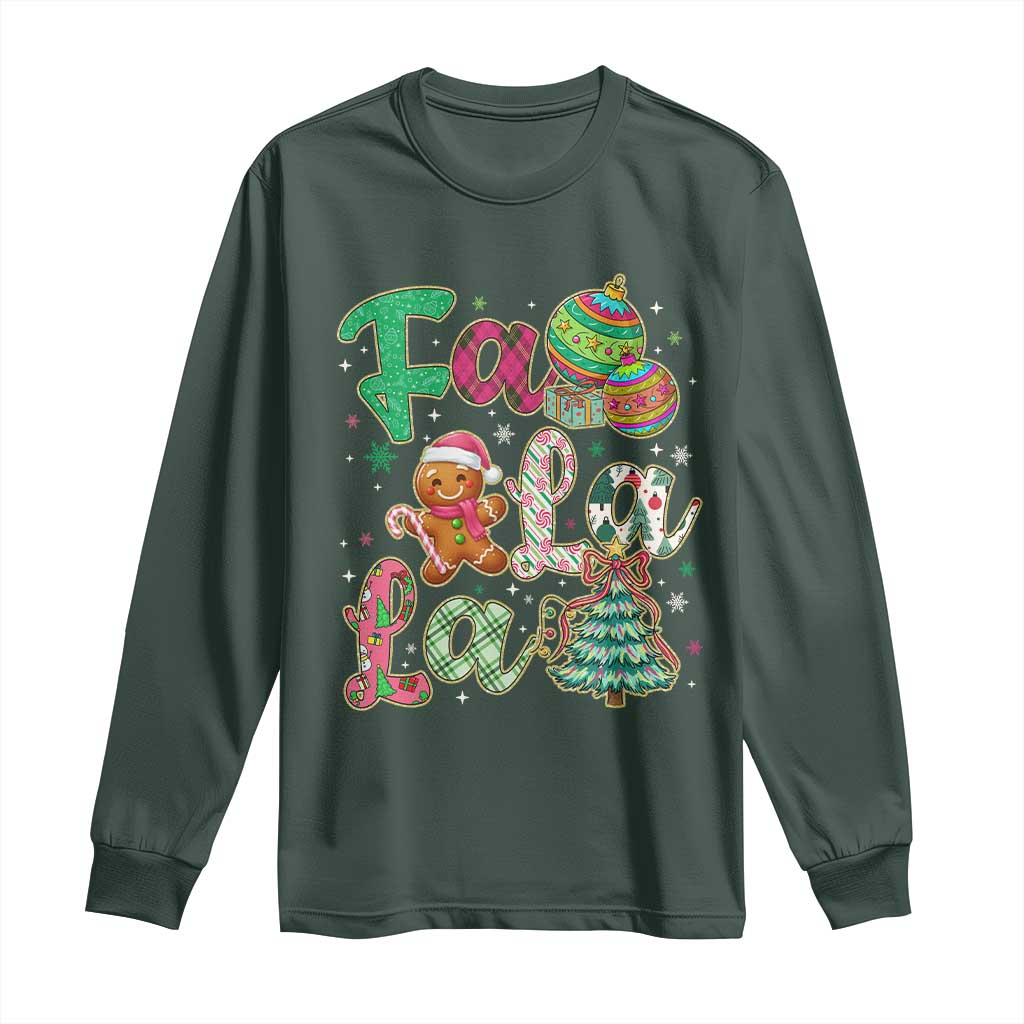 Funny Falala Christmas Song Faux Glitter Gingerbread Long Sleeve Shirt TS11 Dark Forest Green Print Your Wear