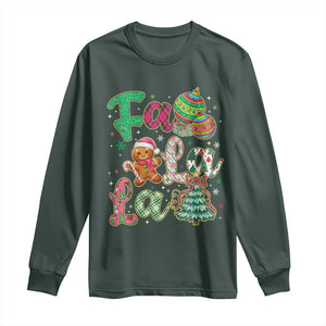 Funny Falala Christmas Song Faux Glitter Gingerbread Long Sleeve Shirt TS11 Dark Forest Green Print Your Wear