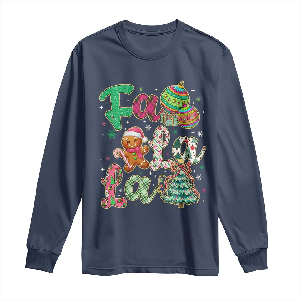 Funny Falala Christmas Song Faux Glitter Gingerbread Long Sleeve Shirt TS11 Navy Print Your Wear