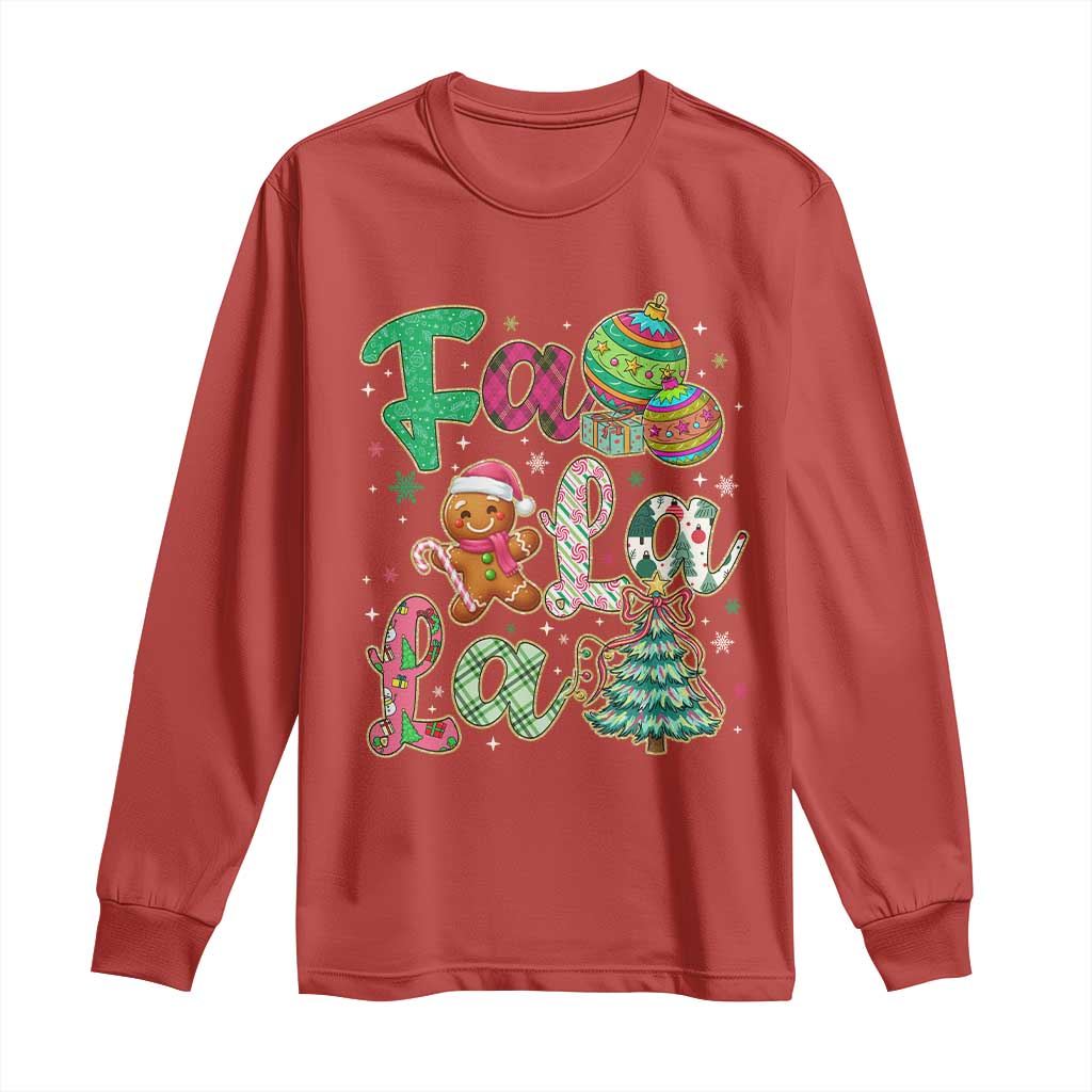 Funny Falala Christmas Song Faux Glitter Gingerbread Long Sleeve Shirt TS11 Red Print Your Wear
