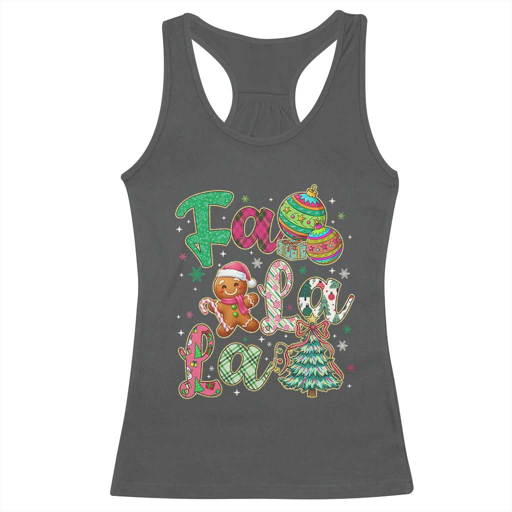 Funny Falala Christmas Song Faux Glitter Gingerbread Racerback Tank Top TS11 Dark Heather Print Your Wear
