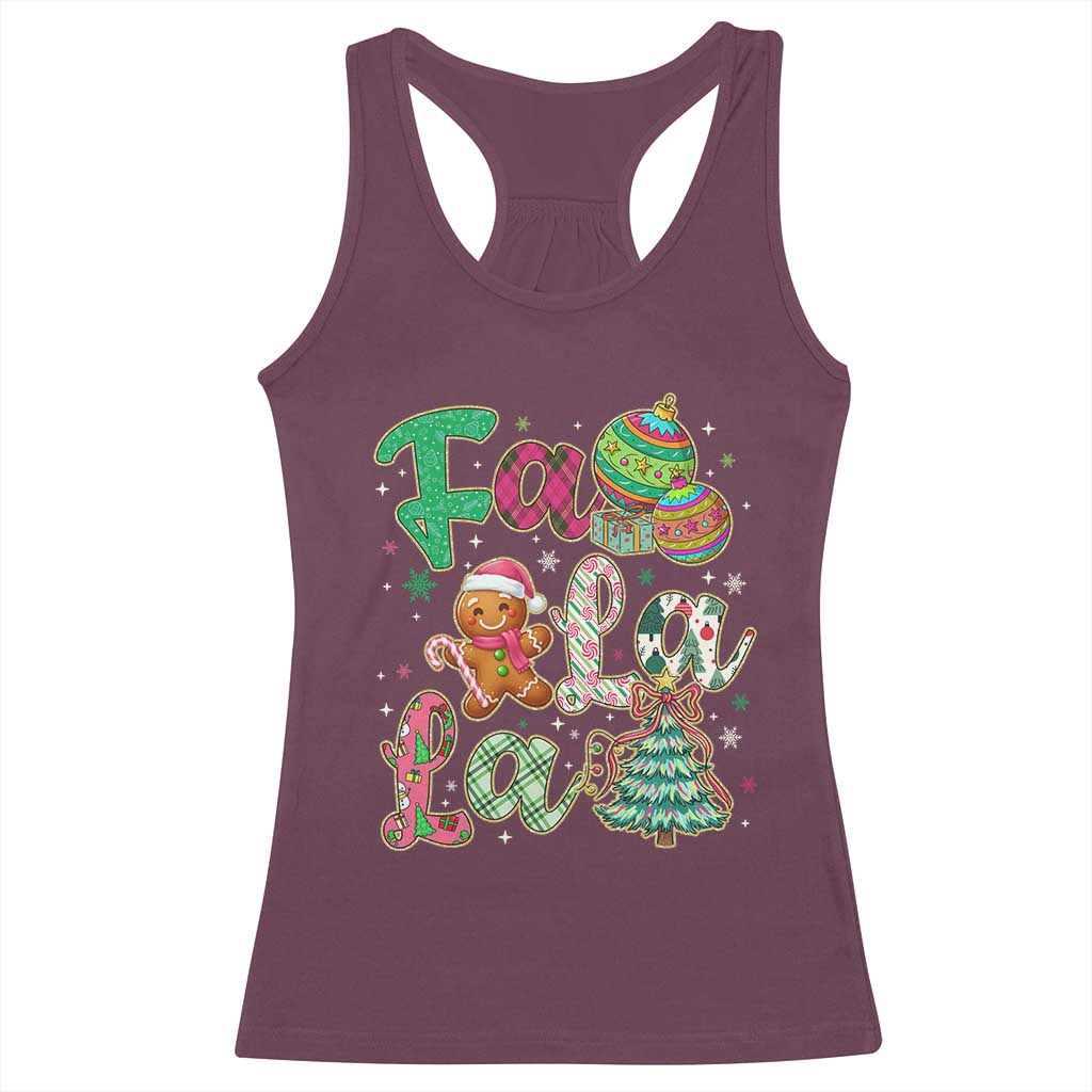 Funny Falala Christmas Song Faux Glitter Gingerbread Racerback Tank Top TS11 Maroon Print Your Wear