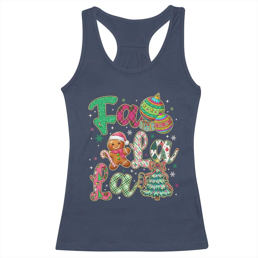 Funny Falala Christmas Song Faux Glitter Gingerbread Racerback Tank Top TS11 Navy Print Your Wear
