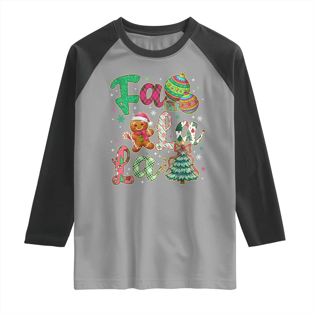 Funny Falala Christmas Song Faux Glitter Gingerbread Raglan Shirt TS11 Sport Gray Black Print Your Wear