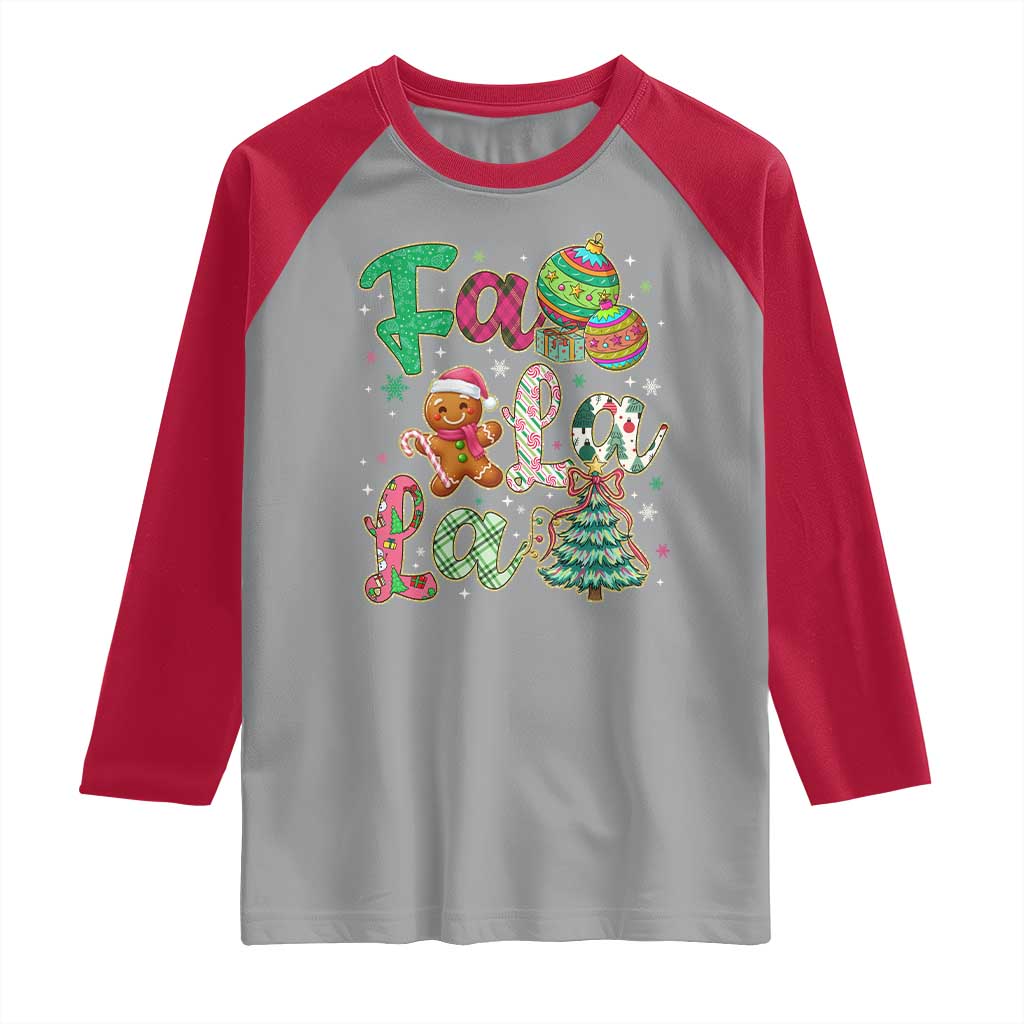 Funny Falala Christmas Song Faux Glitter Gingerbread Raglan Shirt TS11 Sport Gray Red Print Your Wear