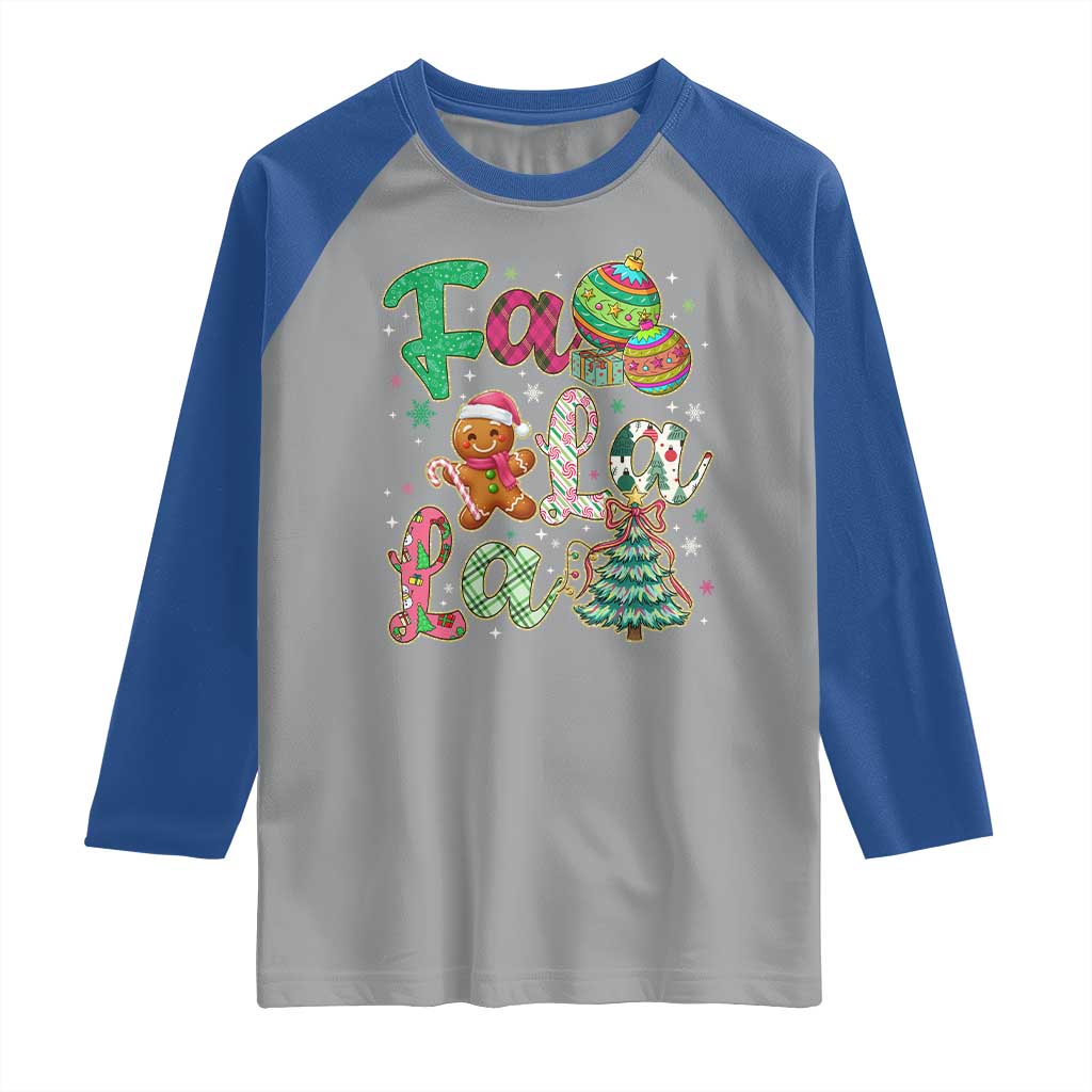 Funny Falala Christmas Song Faux Glitter Gingerbread Raglan Shirt TS11 Sport Gray Royal Print Your Wear