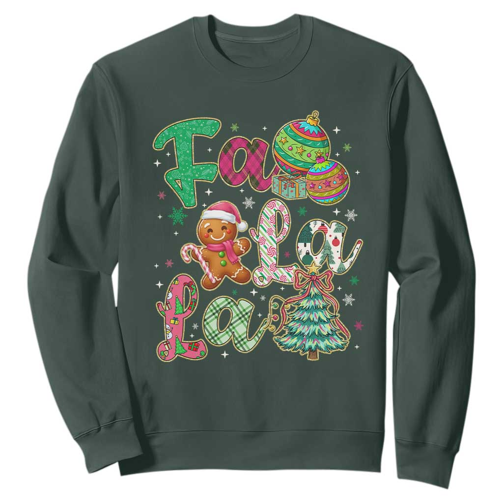 Funny Falala Christmas Song Faux Glitter Gingerbread Sweatshirt TS11 Dark Forest Green Print Your Wear