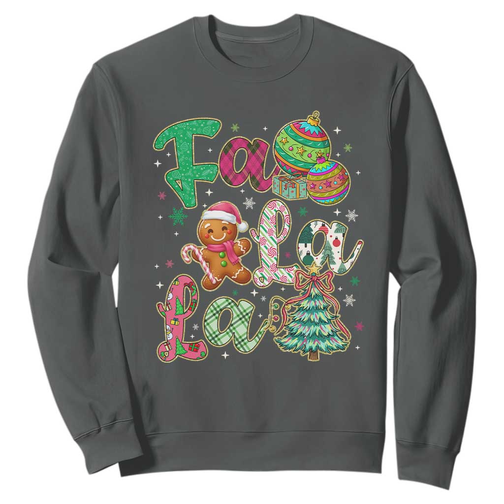 Funny Falala Christmas Song Faux Glitter Gingerbread Sweatshirt TS11 Dark Heather Print Your Wear