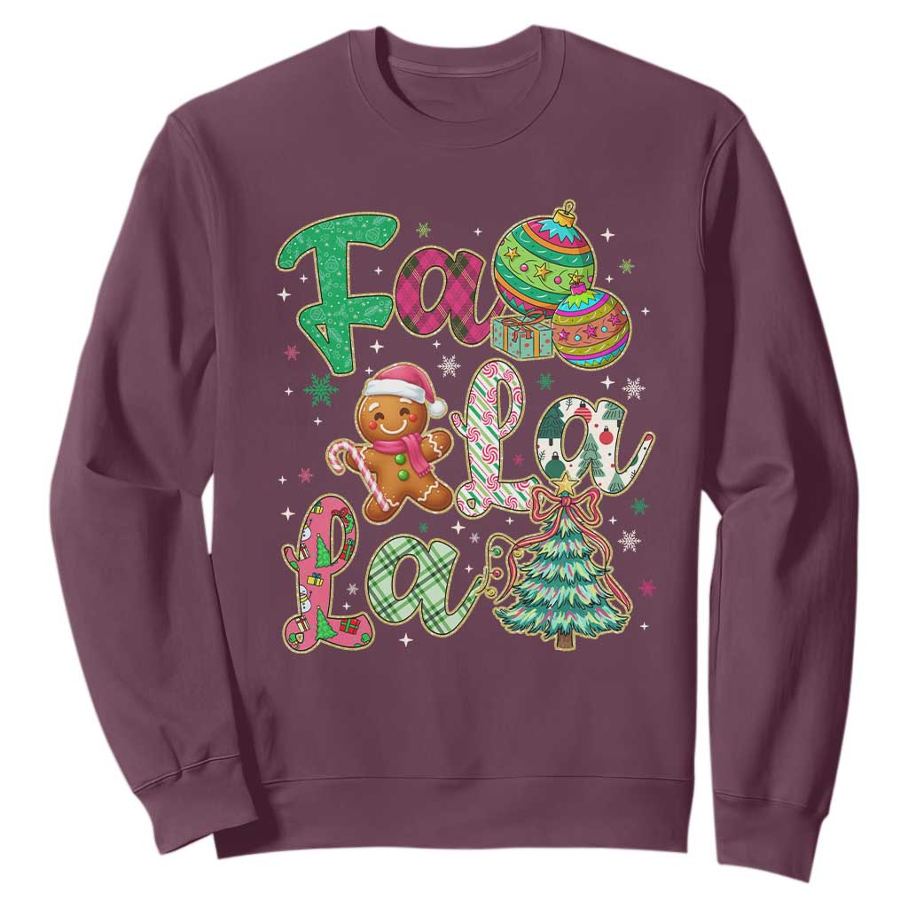 Funny Falala Christmas Song Faux Glitter Gingerbread Sweatshirt TS11 Maroon Print Your Wear