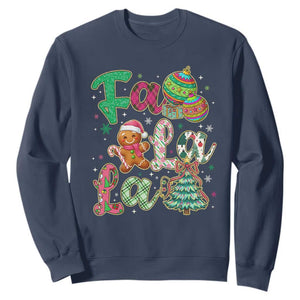 Funny Falala Christmas Song Faux Glitter Gingerbread Sweatshirt TS11 Navy Print Your Wear