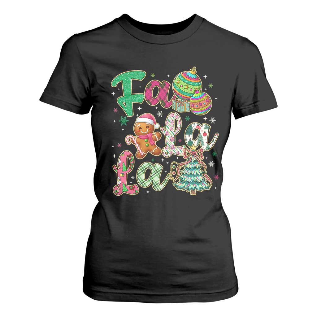Funny Falala Christmas Song Faux Glitter Gingerbread T Shirt For Women TS11 Black Print Your Wear