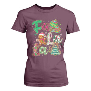 Funny Falala Christmas Song Faux Glitter Gingerbread T Shirt For Women TS11 Maroon Print Your Wear