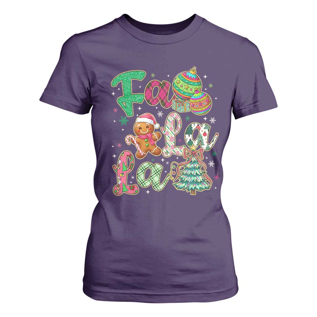 Funny Falala Christmas Song Faux Glitter Gingerbread T Shirt For Women TS11 Purple Print Your Wear