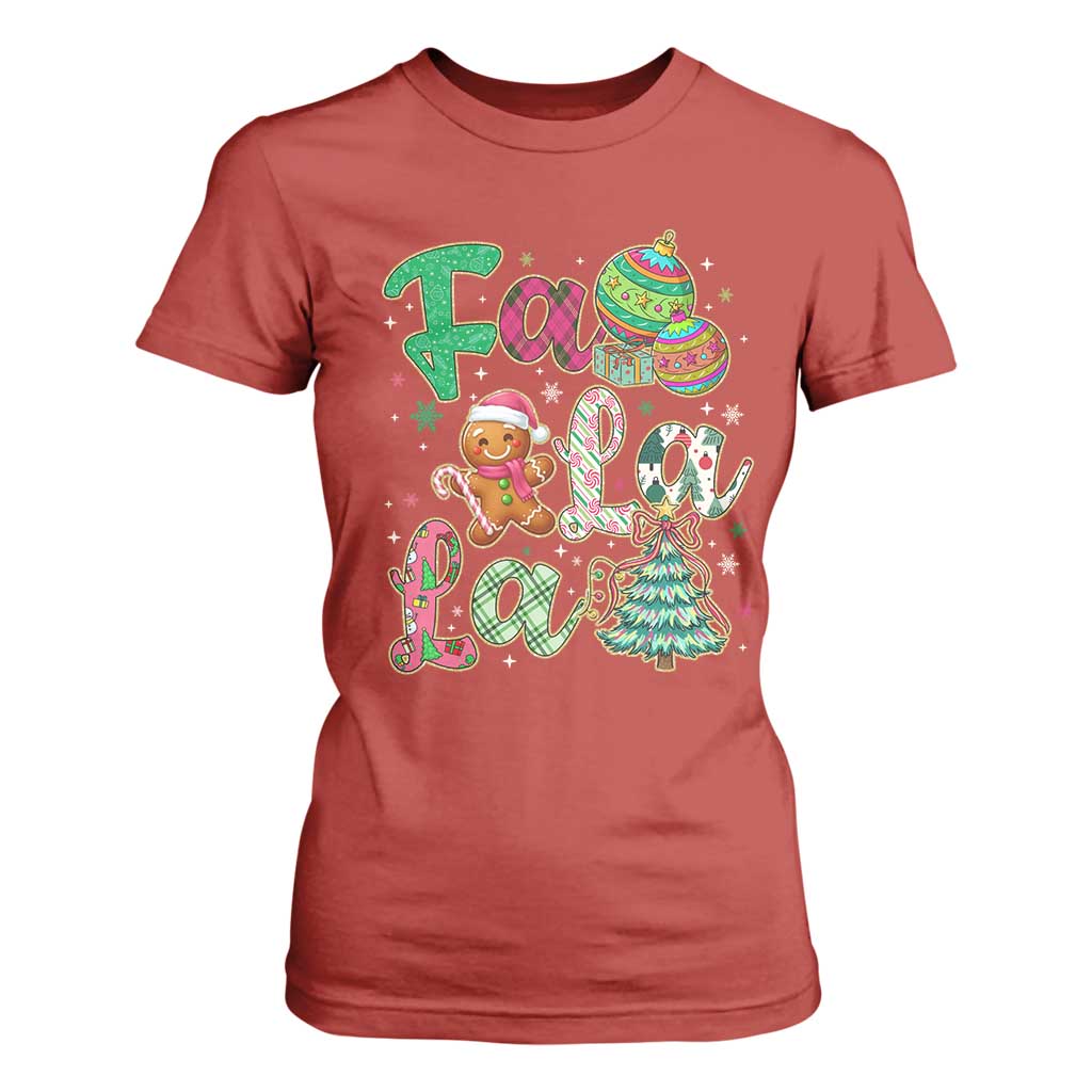 Funny Falala Christmas Song Faux Glitter Gingerbread T Shirt For Women TS11 Red Print Your Wear