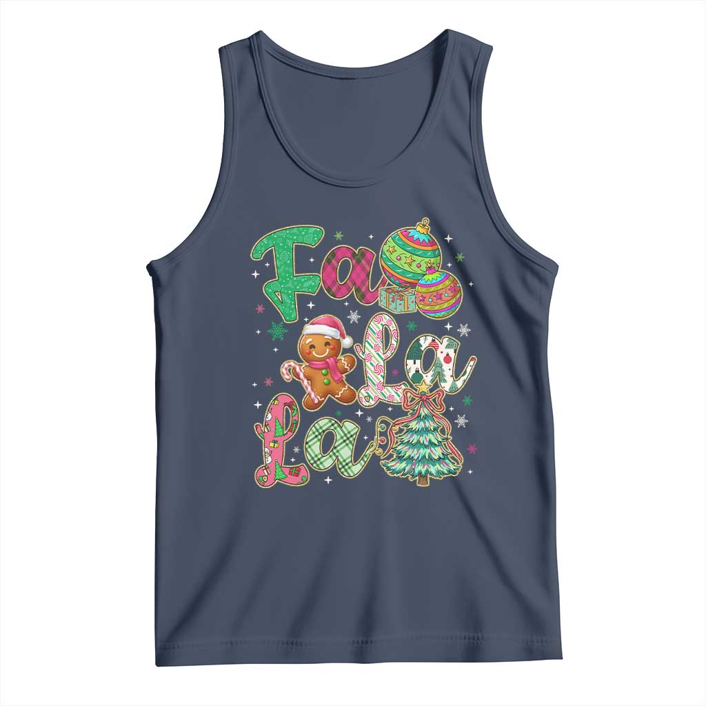 Funny Falala Christmas Song Faux Glitter Gingerbread Tank Top TS11 Navy Print Your Wear