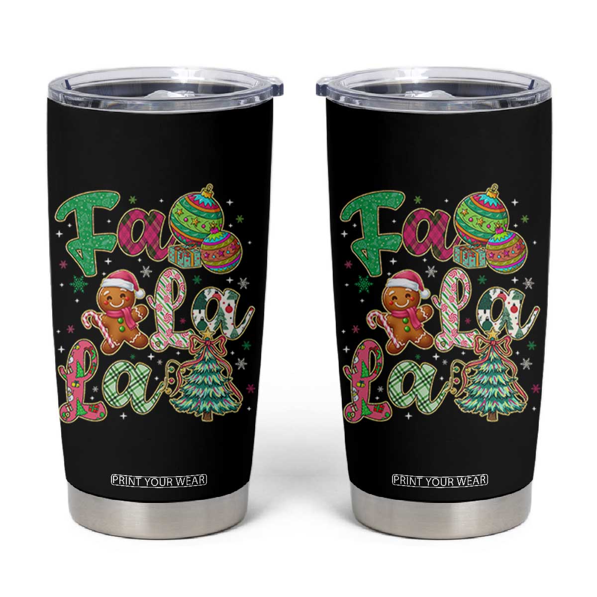 Funny Falala Christmas Song Faux Glitter Gingerbread Tumbler Cup TS11 Black Print Your Wear