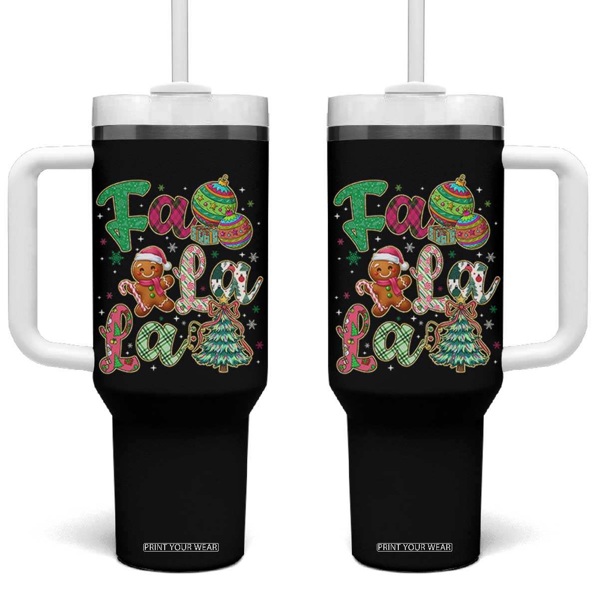 Funny Falala Christmas Song Faux Glitter Gingerbread Tumbler With Handle TS11 One Size: 40 oz Black Print Your Wear