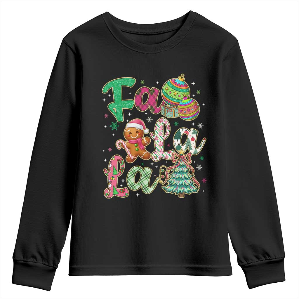 Funny Falala Christmas Song Faux Glitter Gingerbread Youth Sweatshirt TS11 Black Print Your Wear