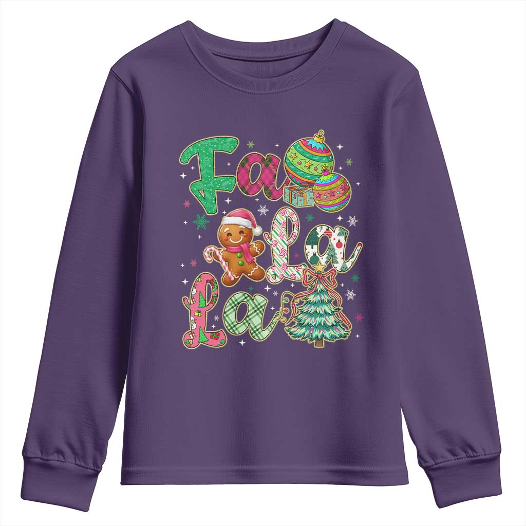 Funny Falala Christmas Song Faux Glitter Gingerbread Youth Sweatshirt TS11 Purple Print Your Wear