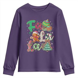 Funny Falala Christmas Song Faux Glitter Gingerbread Youth Sweatshirt TS11 Purple Print Your Wear