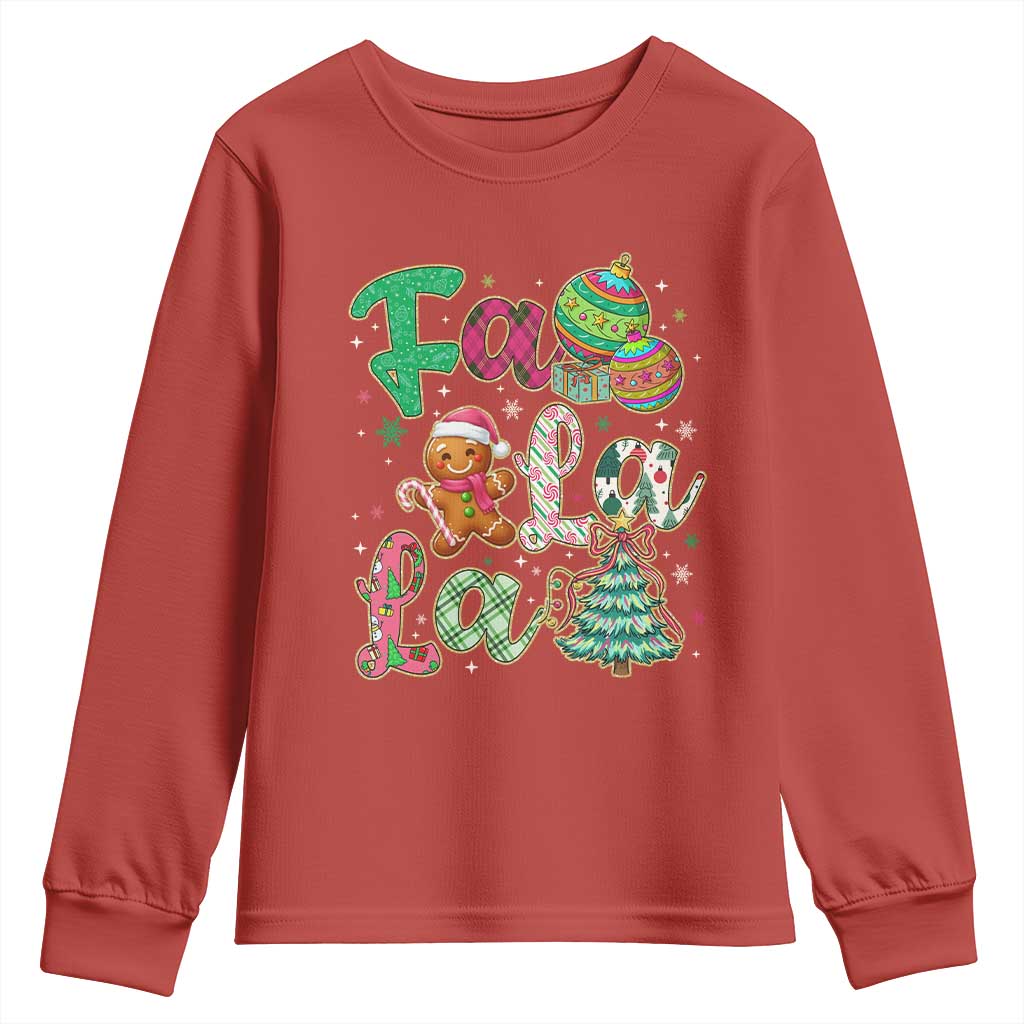 Funny Falala Christmas Song Faux Glitter Gingerbread Youth Sweatshirt TS11 Red Print Your Wear