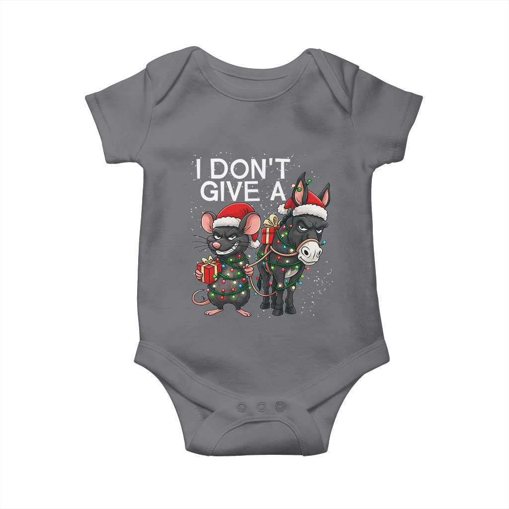 Funny Christmas I Dont Give a Rats Ass Baby Onesie Donkey And Mouse Xmas Holiday TS11 Charcoal Print Your Wear