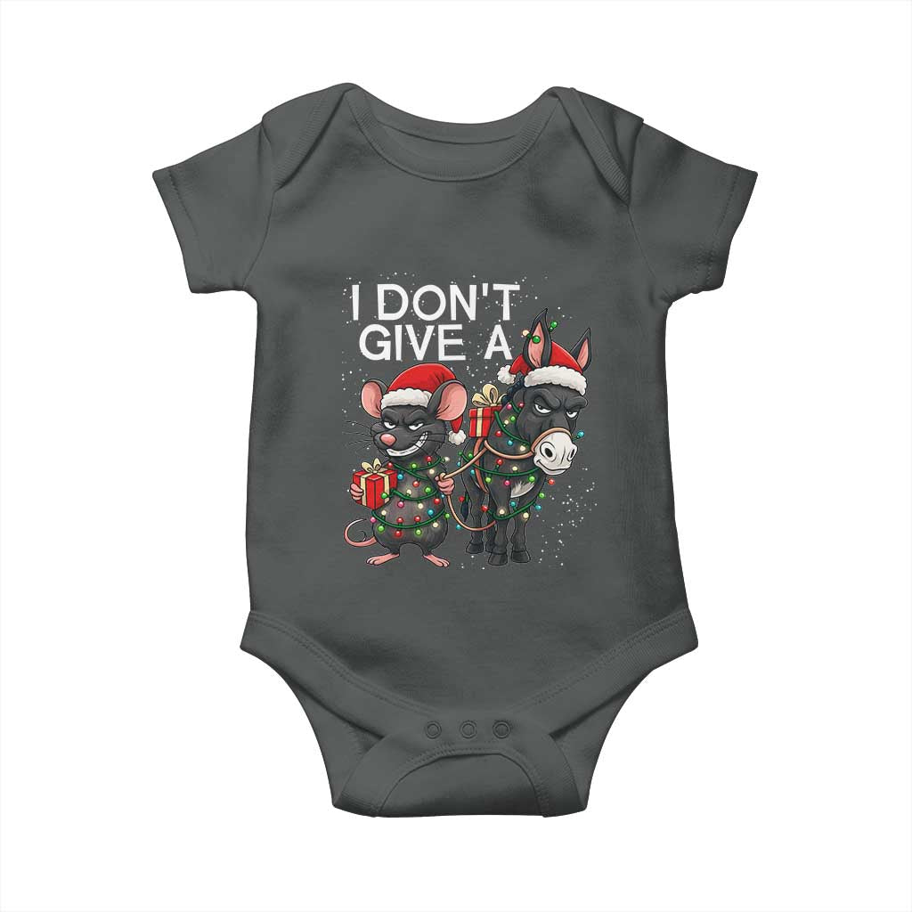 Funny Christmas I Dont Give a Rats Ass Baby Onesie Donkey And Mouse Xmas Holiday TS11 Dark Heather Print Your Wear