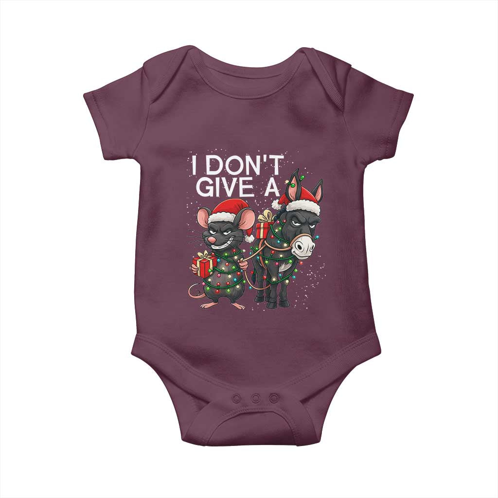 Funny Christmas I Dont Give a Rats Ass Baby Onesie Donkey And Mouse Xmas Holiday TS11 Maroon Print Your Wear