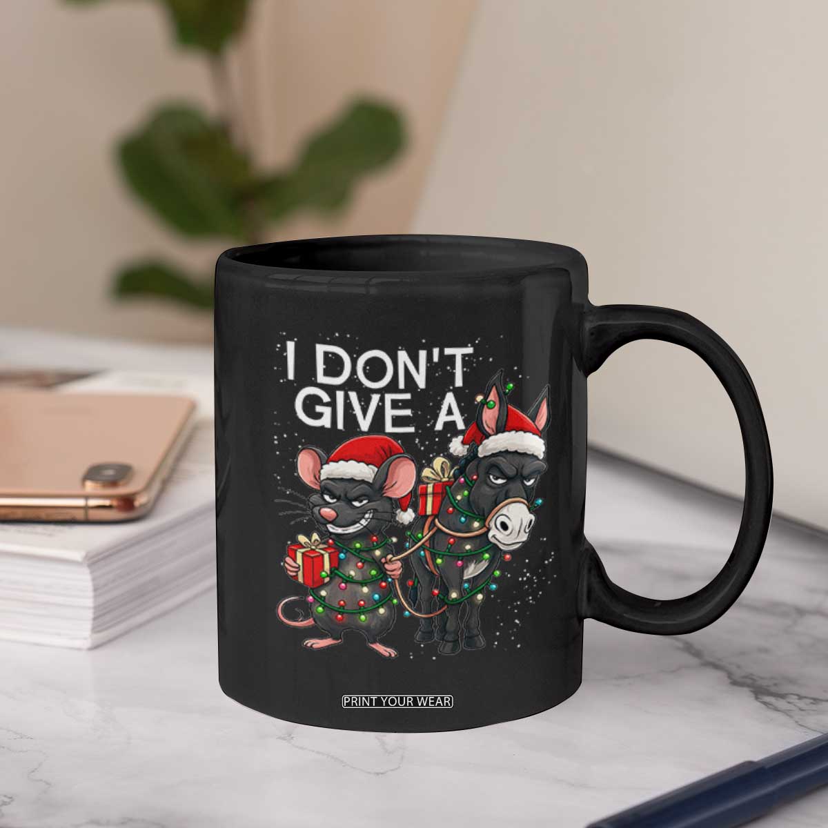 Funny Christmas I Dont Give a Rats Ass Coffee Mug Donkey And Mouse Xmas Holiday TS11 Print Your Wear