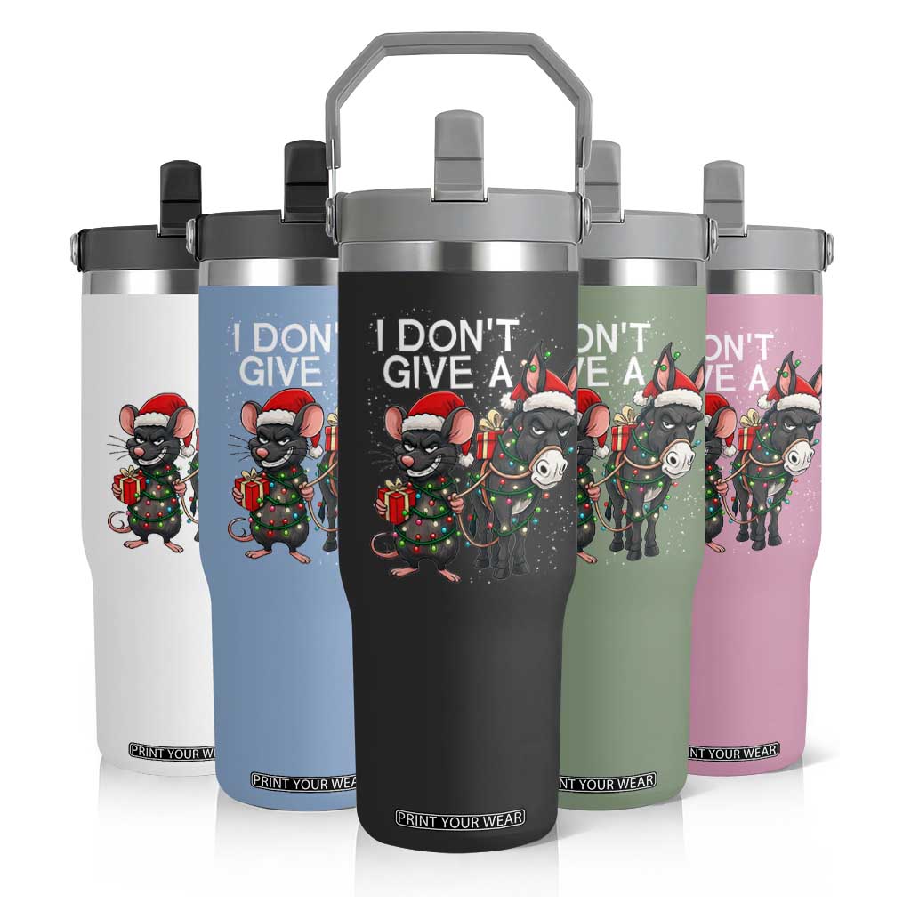 Funny Christmas I Dont Give a Rats Ass Flip Straw Tumbler Donkey And Mouse Xmas Holiday TS11 Print Your Wear