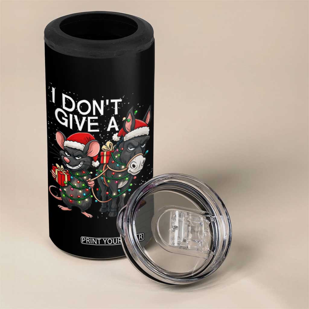 Funny Christmas I Dont Give a Rats Ass 4 in 1 Can Cooler Tumbler Donkey And Mouse Xmas Holiday TS11 Print Your Wear