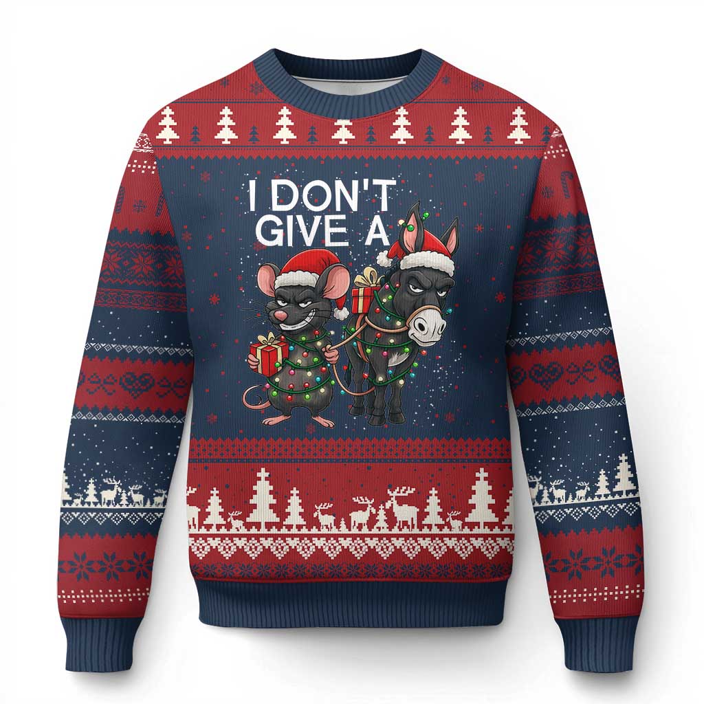 Funny Xmas I Dont Give a Rats Ass Ugly Christmas Sweater Donkey And Mouse Xmas Holiday TS11 Navy Red Print Your Wear