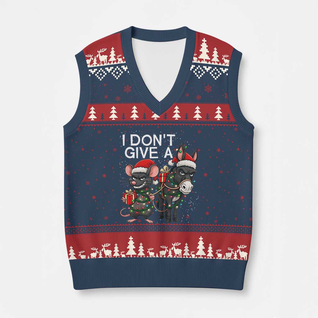 Funny Xmas I Dont Give a Rats Ass V-Neck Knit Sweater Vest Donkey And Mouse Xmas Holiday TS11 Navy Red Print Your Wear