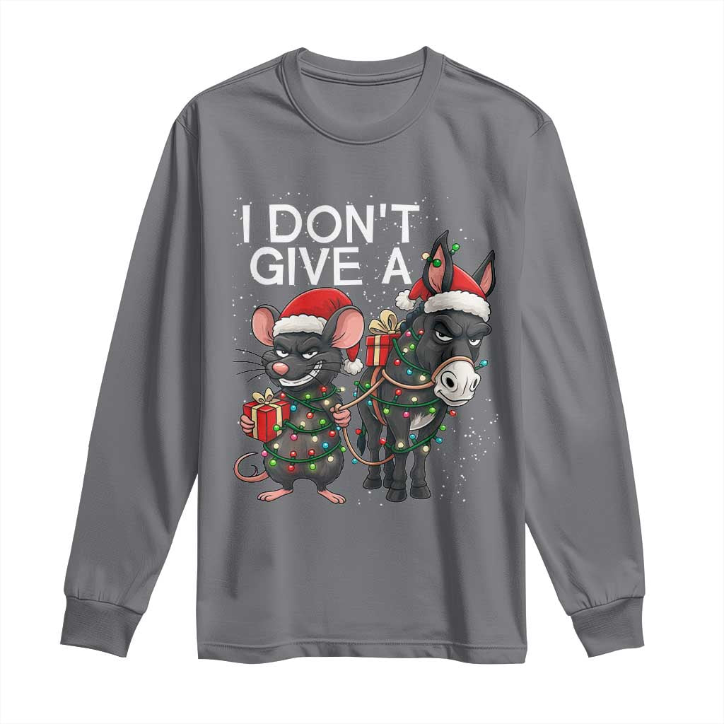 Funny Christmas I Dont Give a Rats Ass Long Sleeve Shirt Donkey And Mouse Xmas Holiday TS11 Charcoal Print Your Wear