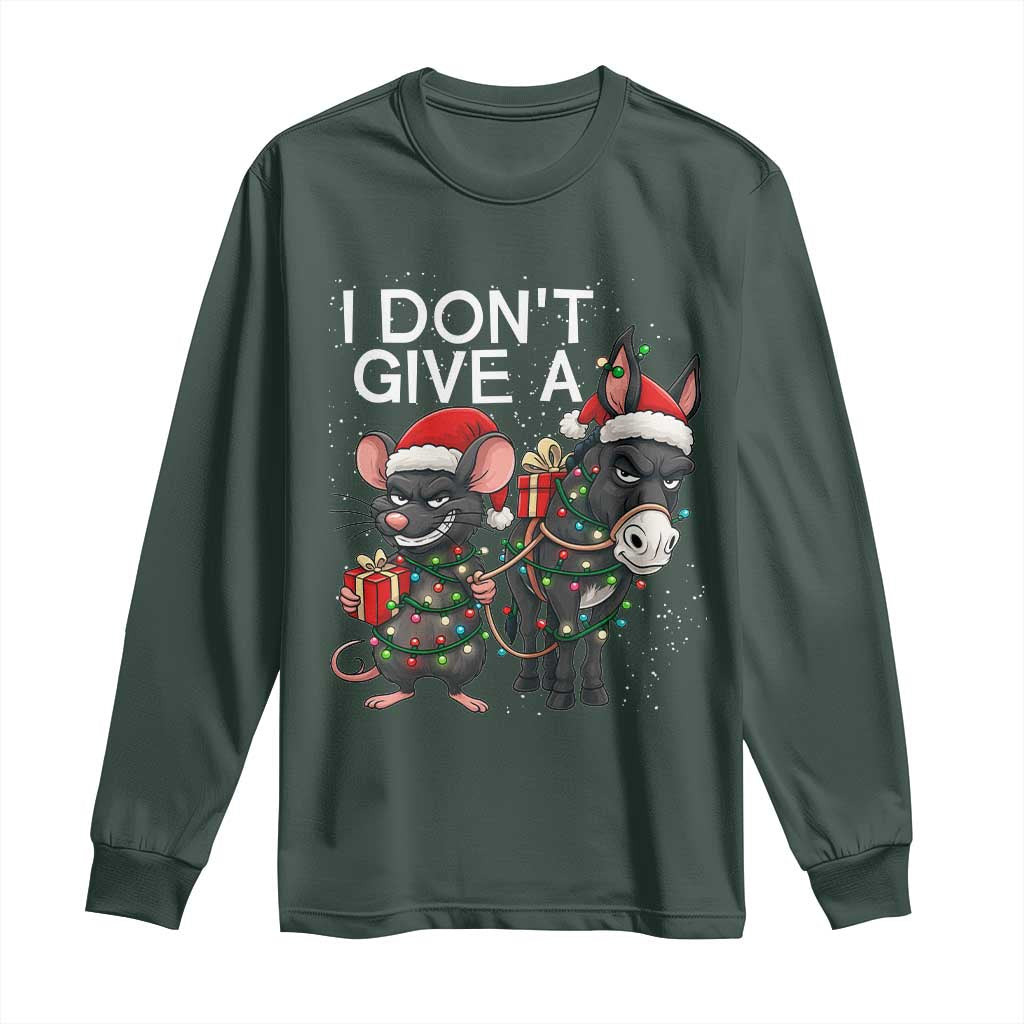 Funny Christmas I Dont Give a Rats Ass Long Sleeve Shirt Donkey And Mouse Xmas Holiday TS11 Dark Forest Green Print Your Wear