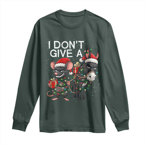 Funny Christmas I Dont Give a Rats Ass Long Sleeve Shirt Donkey And Mouse Xmas Holiday TS11 Dark Forest Green Print Your Wear