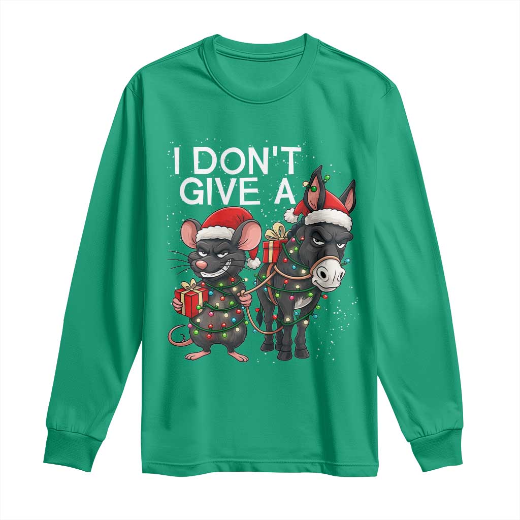 Funny Christmas I Dont Give a Rats Ass Long Sleeve Shirt Donkey And Mouse Xmas Holiday TS11 Irish Green Print Your Wear