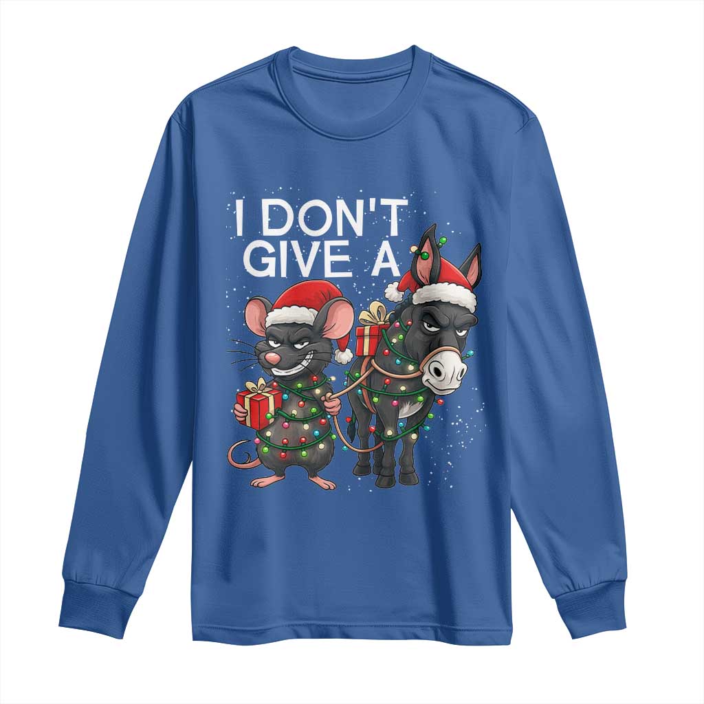 Funny Christmas I Dont Give a Rats Ass Long Sleeve Shirt Donkey And Mouse Xmas Holiday TS11 Royal Blue Print Your Wear