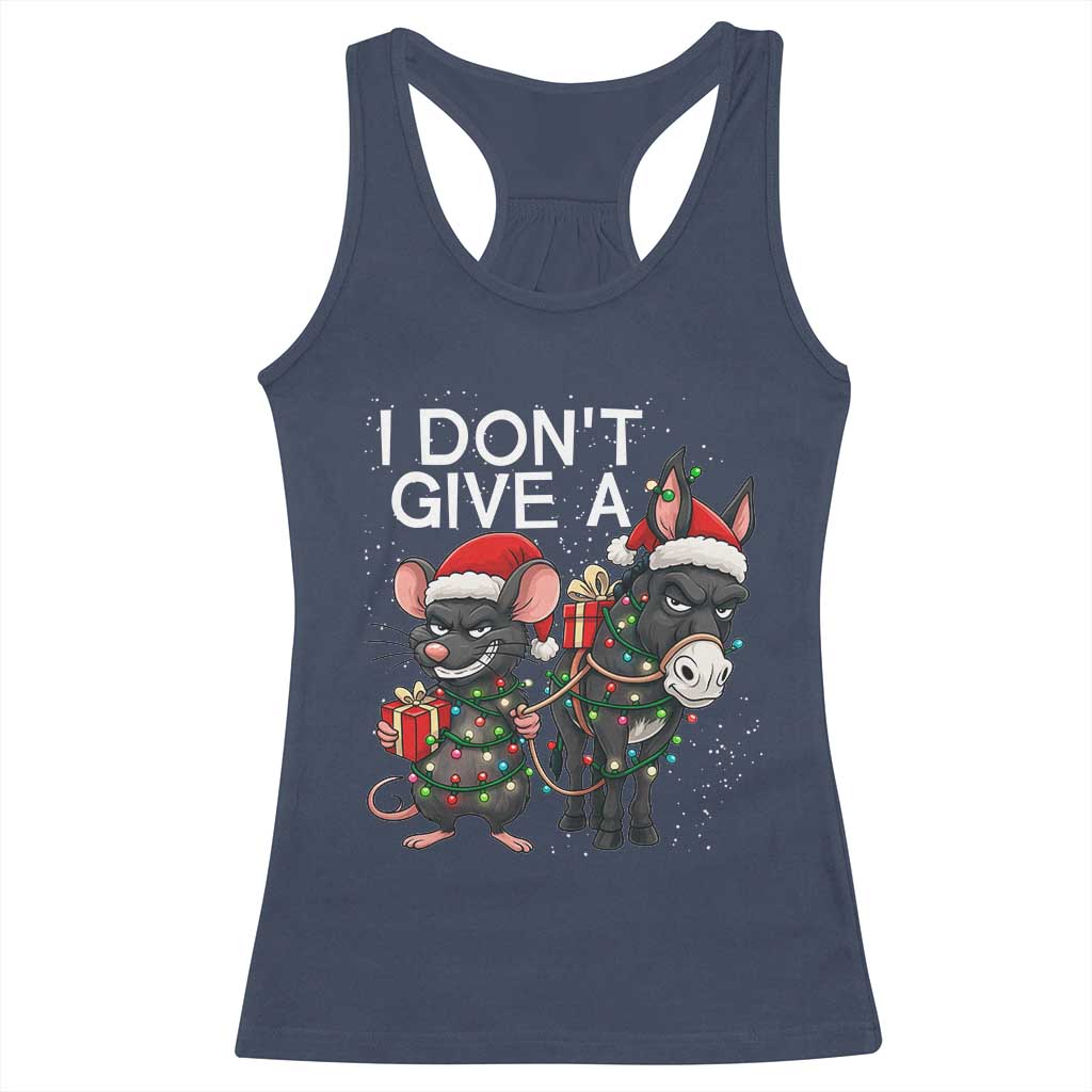 Funny Christmas I Dont Give a Rats Ass Racerback Tank Top Donkey And Mouse Xmas Holiday TS11 Navy Print Your Wear