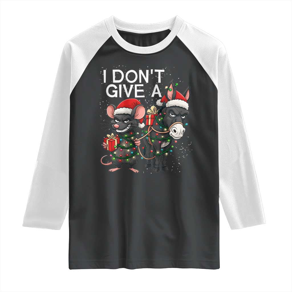 Funny Christmas I Dont Give a Rats Ass Raglan Shirt Donkey And Mouse Xmas Holiday TS11 Black White Print Your Wear